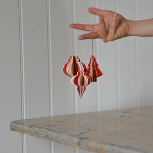 Red and White Folding Paper Baubles