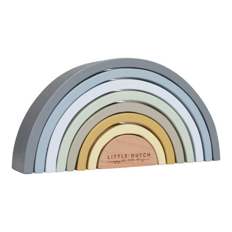 Wooden rainbow stacking tower in blue