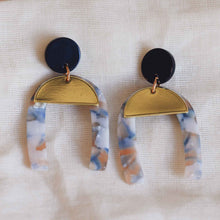 Load image into Gallery viewer, Claudia Arch resin Earrings in Blue and Brown