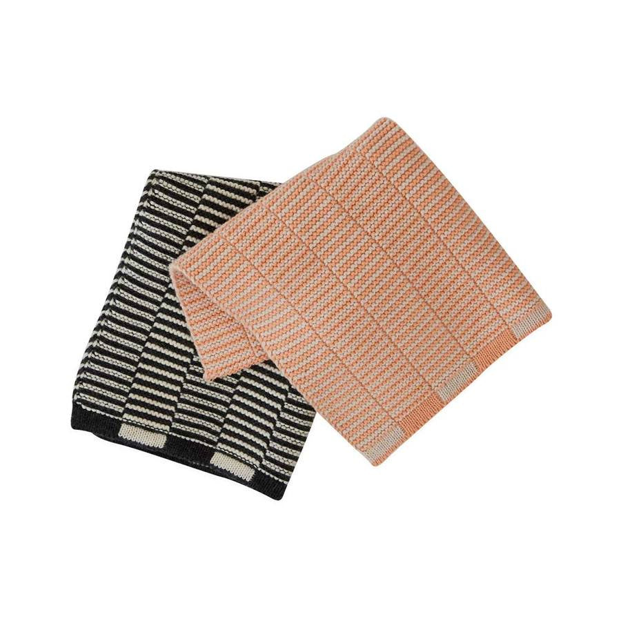 Oyoy living dish cloths stringa in anthracite and coral 100% organic cotton fabric