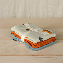 Load image into Gallery viewer, 100% Organic Cotton Set of Three Baby Muslin Squares in Tiger Pattern