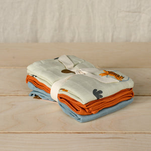 100% Organic Cotton Set of Three Baby Muslin Squares in Tiger Pattern