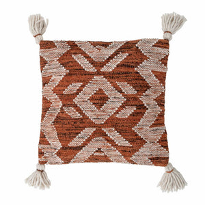 Woven Brown Cotton Tassel Cushion