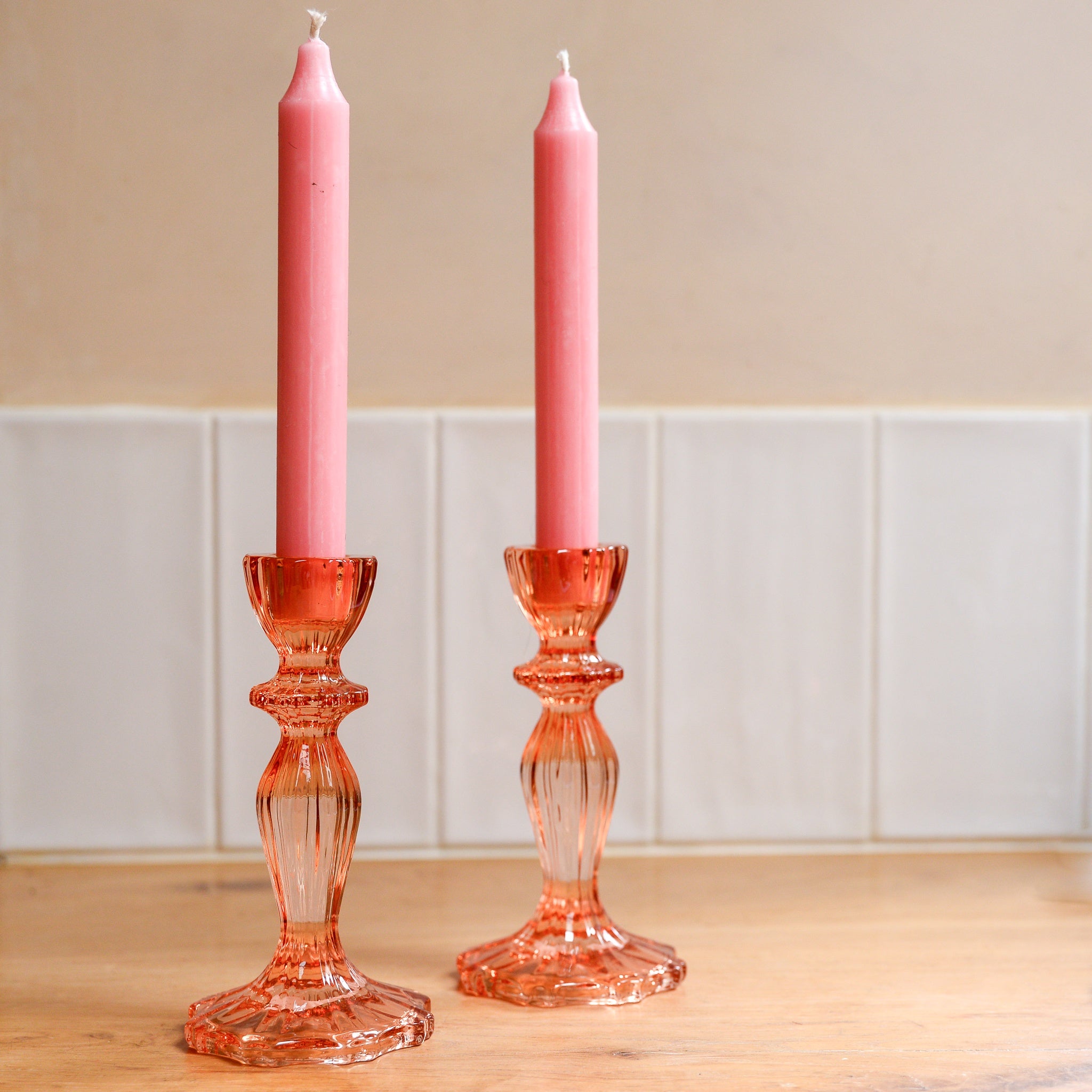 Talking Tables Dinner Candlesticks & Glass Candle Holder, 150g, Pink/Orange