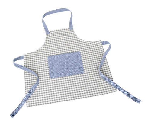 Redecker Children's Apron blue grey gingham with waist ties and a front pocket