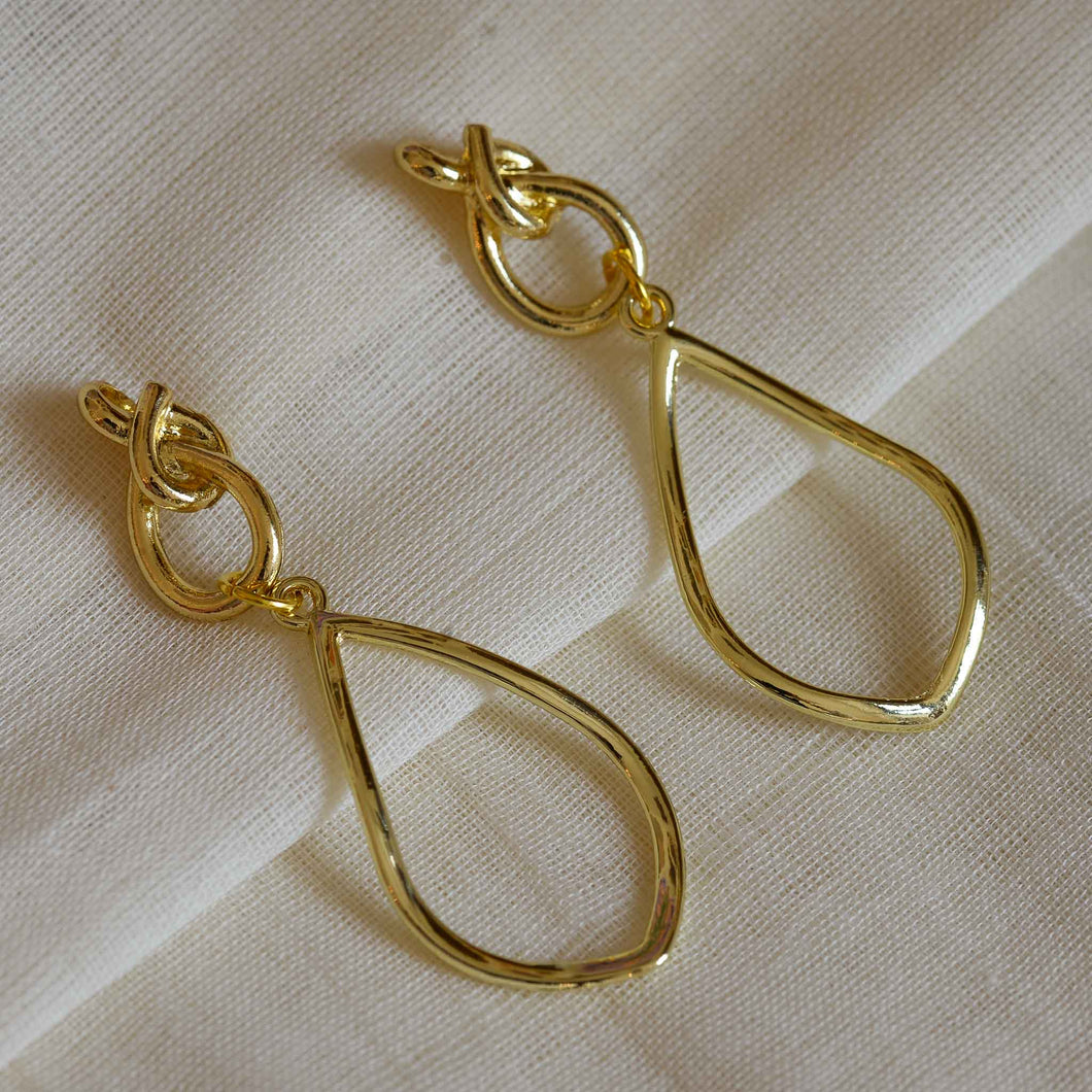 A weathered penny stainless gold plated Isabella earrings teardrop dangle style with lock shape stud 