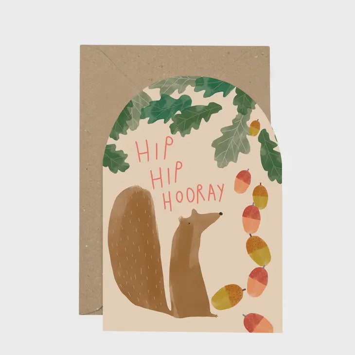 'Hip Hip Hooray' squirrel curved card