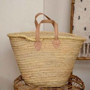 Basket basket market basket with leather strap short handle made from palm leaves