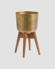 Load image into Gallery viewer, Nordal Brass Planter on Wooden Stand
