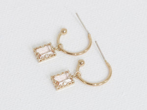 Hortense Crystal Tiny Hoop Gold Earrings Pink