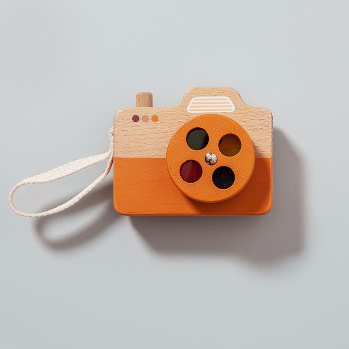 petit monkey wooden orange toy camera