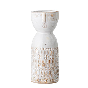 white stoneware vase textured glaze with face