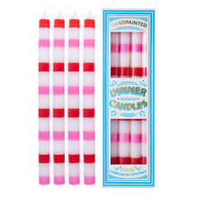 Load image into Gallery viewer, Hand Painted Striped Dinner Candles / Pink and Red