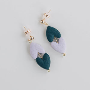 PepperYou Queen of Hearts Drop Earrings in Teal and Lilac