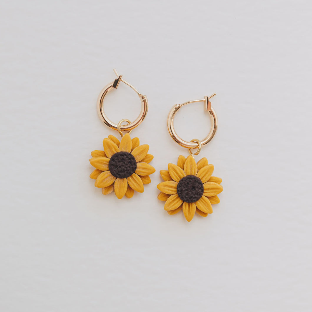 Pepper You Sunflower Gold Hoop Earrings