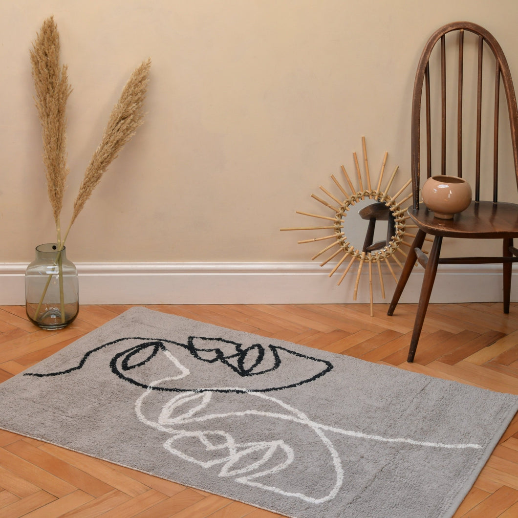Visage Two Shaggy Rug in Grey with Natural / Black in Organic Cotton 90x120