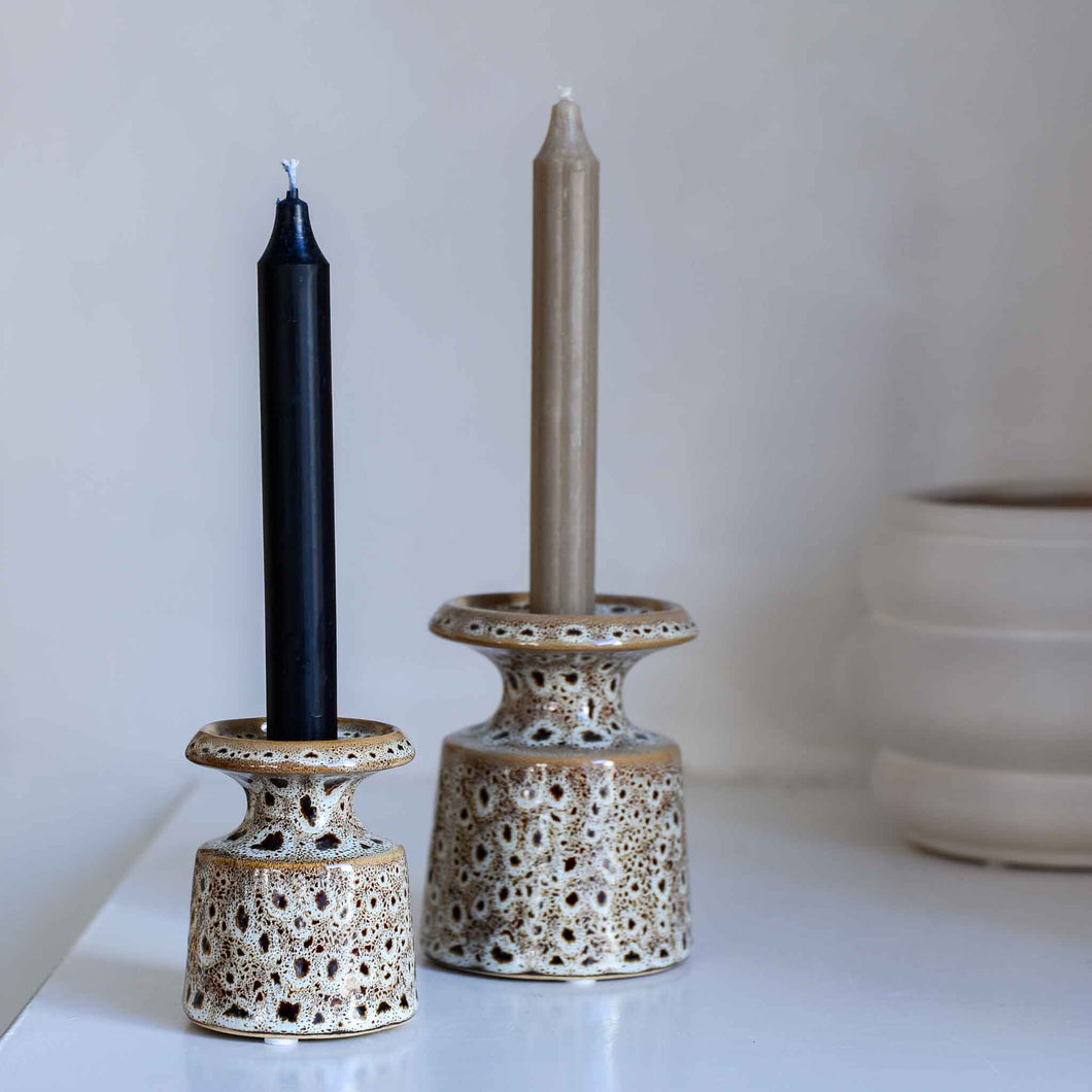 Hubsch Brown and White Ceramic Stone Candlestick Holders in small