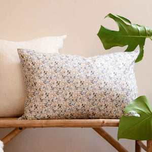 IB Laursen Floral Cushion in Soil, Light Blue and Yellow