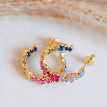 Load image into Gallery viewer, Junk Jewels Rainbow Gemstone Hoop Earrings