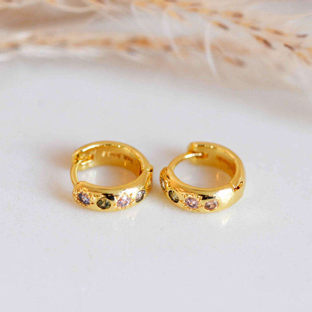 Junk Jewels Pastel Stone Petite Hoop Earrings Gold