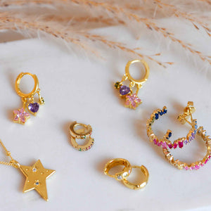 Junk Jewels Pastel Stone Petite Hoop Earrings Gold