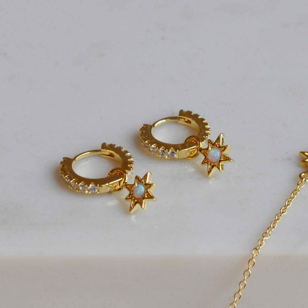 Junk Jewels Opal Starburst Jewelled Hoop Earrings Gold