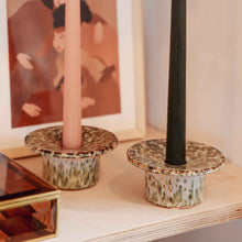 Load image into Gallery viewer, Green and Brown Stoneware Candlestick Holder