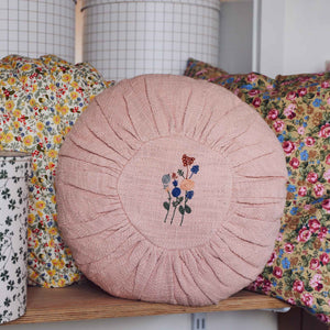 Round Guowei Cushion in Rose Cotton with Embroidery
