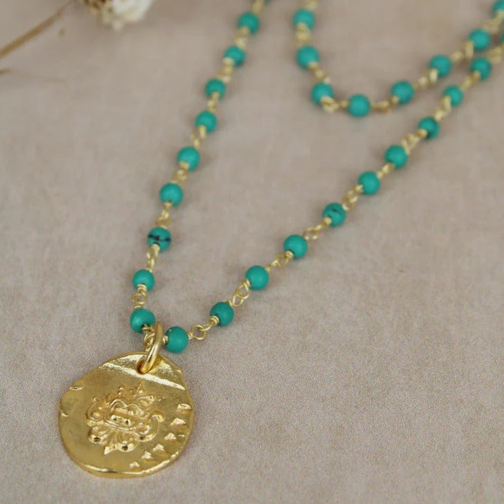 Coat of Arms Turquoise Necklace in Gold