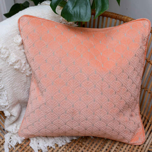Nordal Coral Velvet Embroidered Cushion