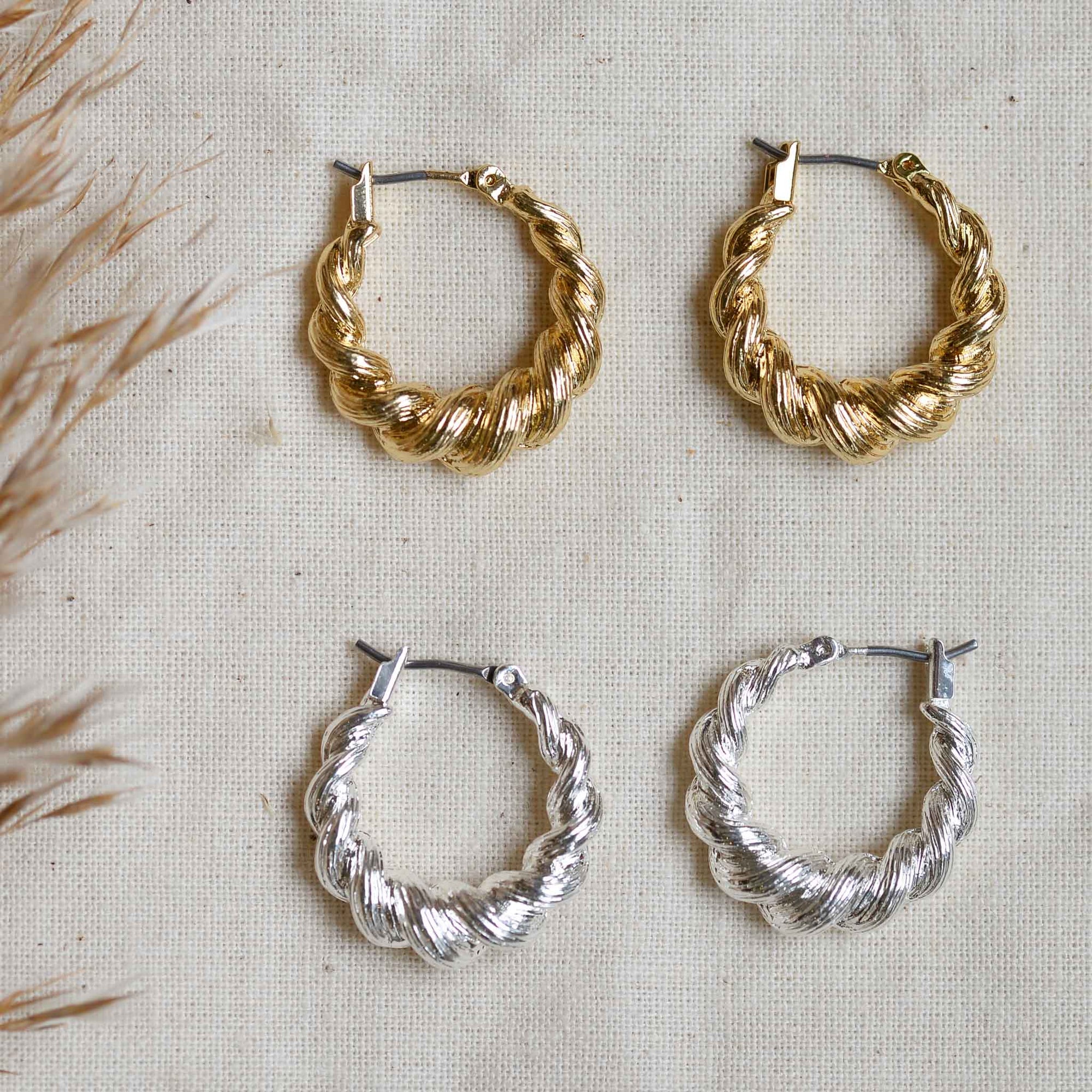 Pilgrim Eileen Twirl Hoop Earrings in Gold or Silver