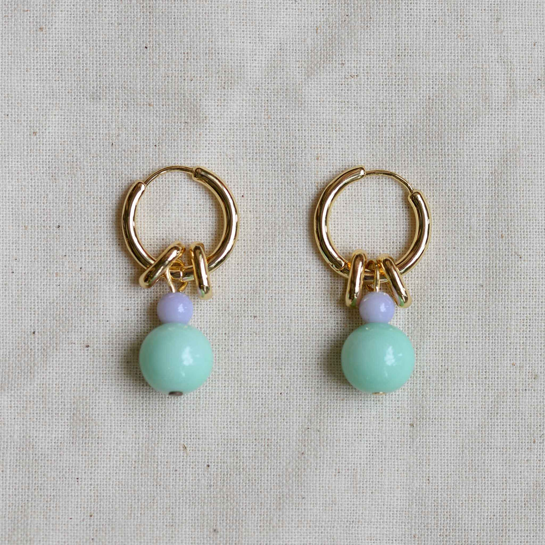 Pilgrim Paolina Green Pendant Hoop Earrings in Gold