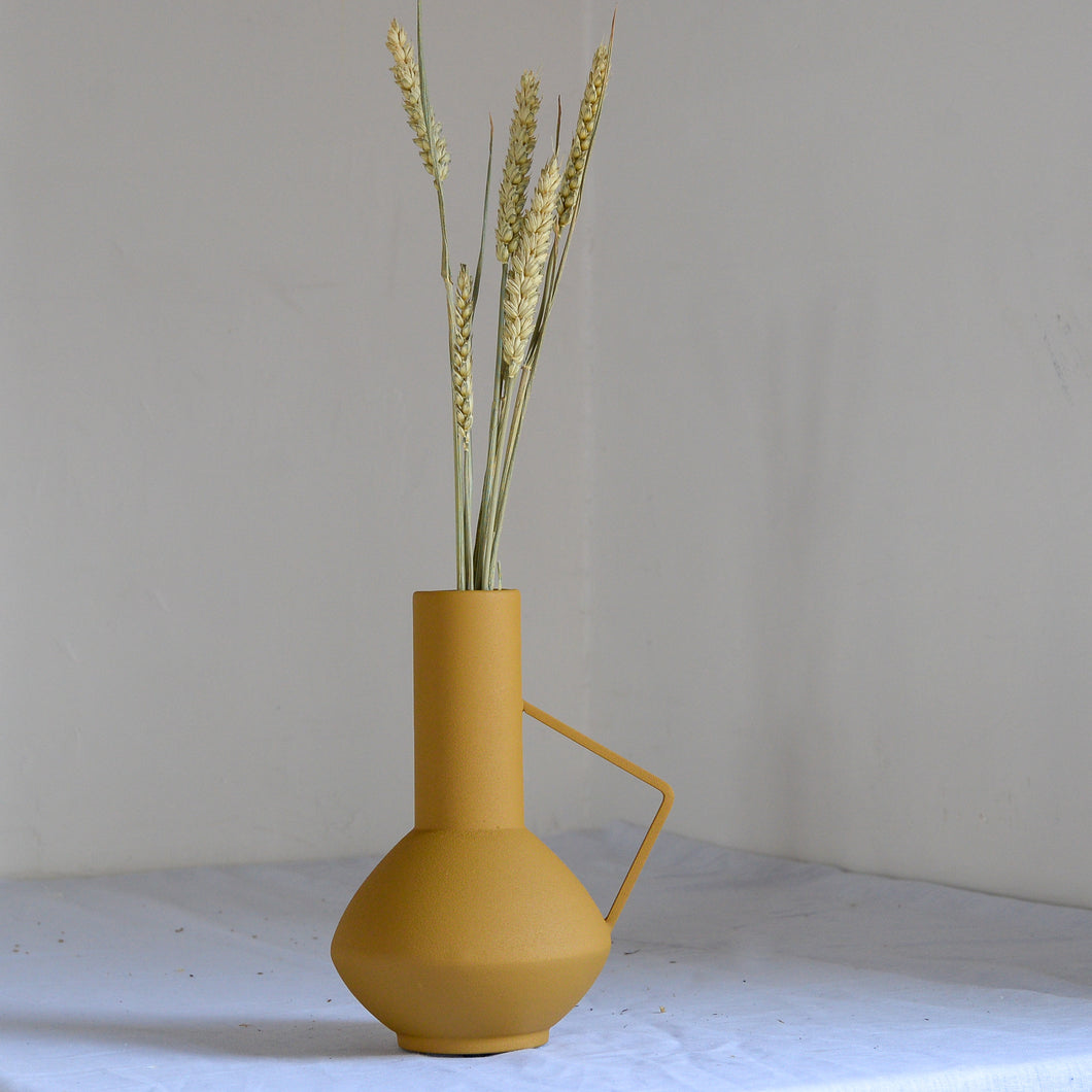 Yellow Metal Vase with Handle