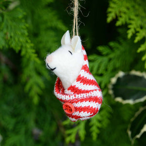 Baby Mouse Felt Decoration in Red and White Stripe Blanket