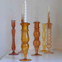 Load image into Gallery viewer, Glass Candle Holder in Mustard Stripe