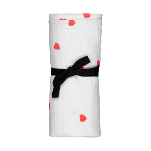Large Muslin Swaddle in Red Hearts