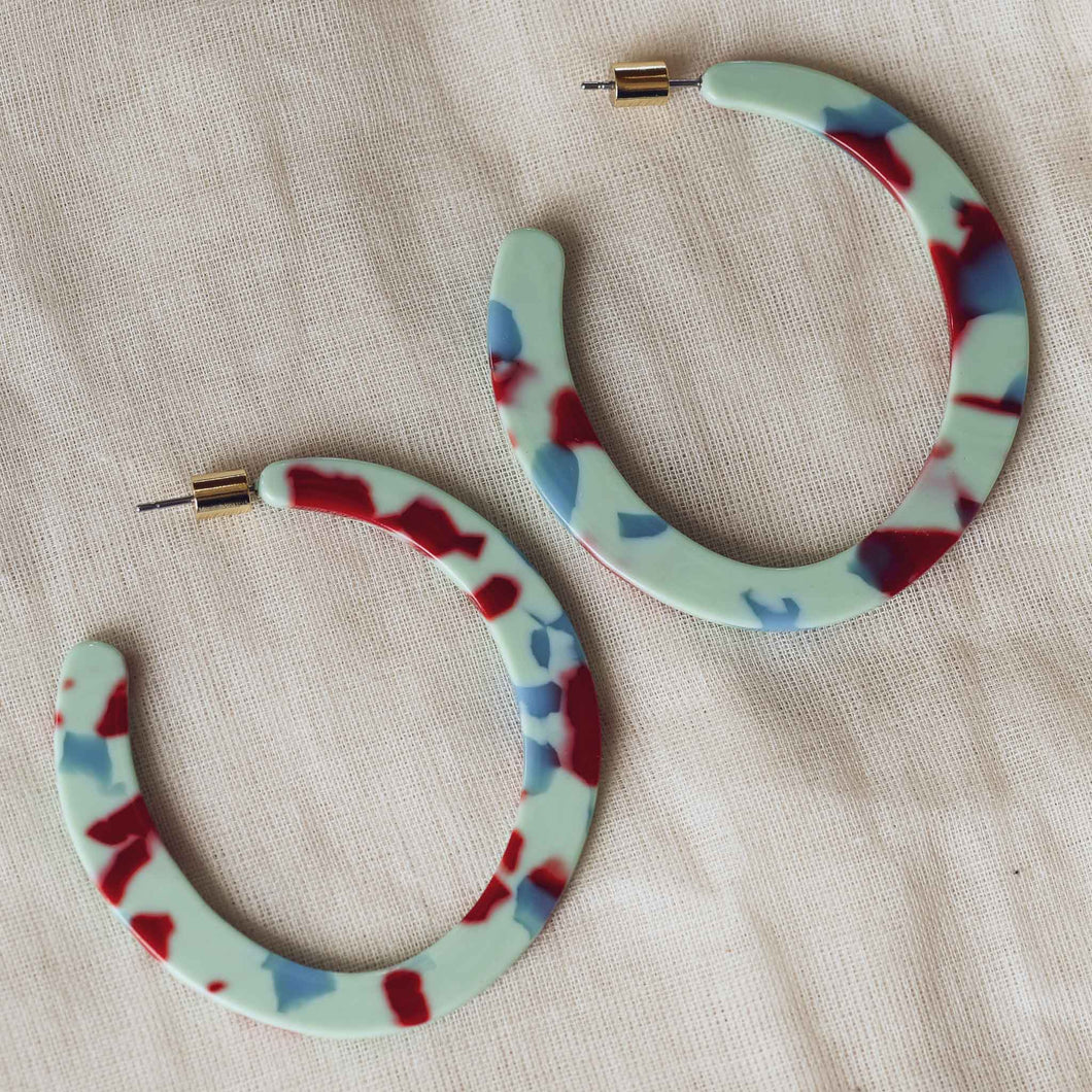 Sophia Hoop Resin Earrings in Mint Red Blue
