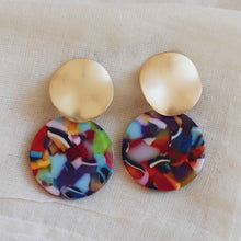 Load image into Gallery viewer, Sarah Resin Two Tone Earrings Orange Red Lilac