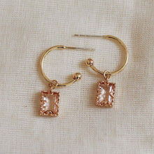 Load image into Gallery viewer, Hortense Crystal Tiny Hoop Gold Earrings Pink