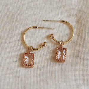 Hortense Crystal Tiny Hoop Gold Earrings Pink