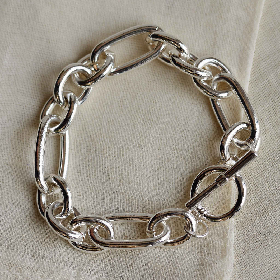 Maude oval links t bar silver bracelet