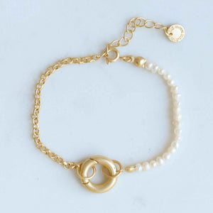 Big Metal London Tamara Pearl And Chain Bracelet Gold