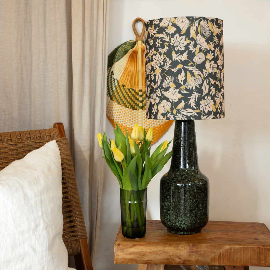 Stoneware Table Lamp with Floral Shade