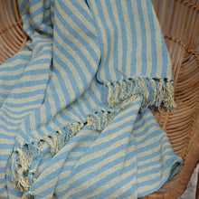 Load image into Gallery viewer, Blue Striped Throw in Recycled Cotton