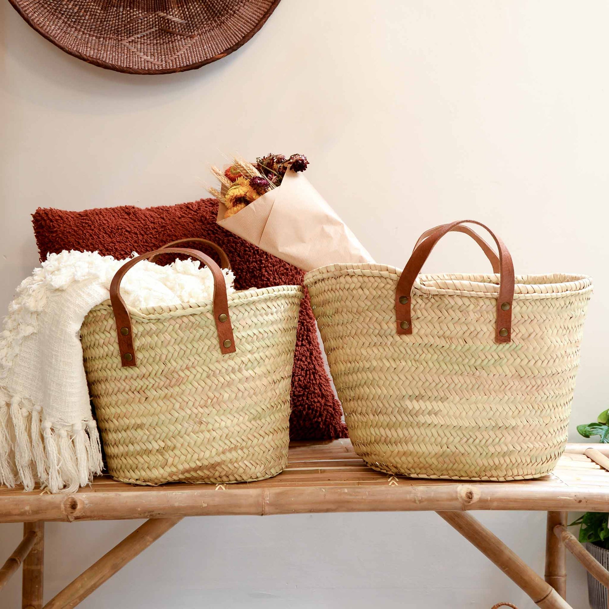 BohemiV alencia Basket With Leather Handles