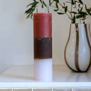 Broste Rainbow Pillar Candle in Raspberry and Lavender tall