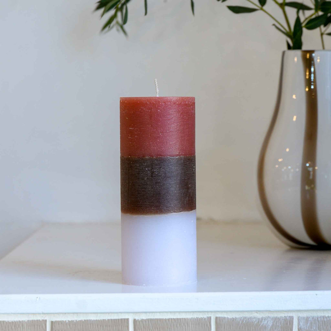 Broste Rainbow Pillar Candle in Raspberry and Lavender medium