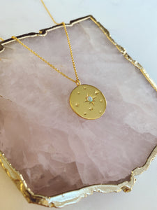 opal star disc necklace gold lunar