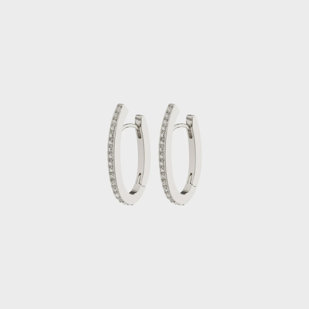 Oval Hoops With Crystals Silver Plated