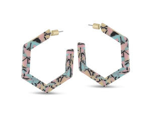 Olivia Hexagon Resin Earrings in Multi Blue